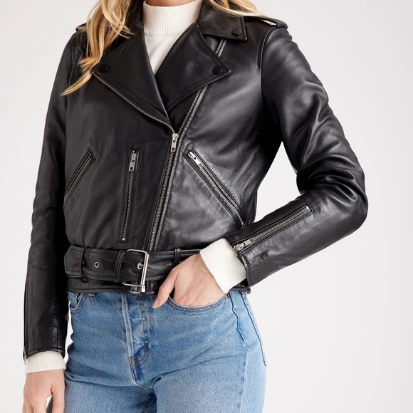 Madewell leather BIker jacket. Worn once. Amazing quality. Paid $550. - Picture 3 of 6